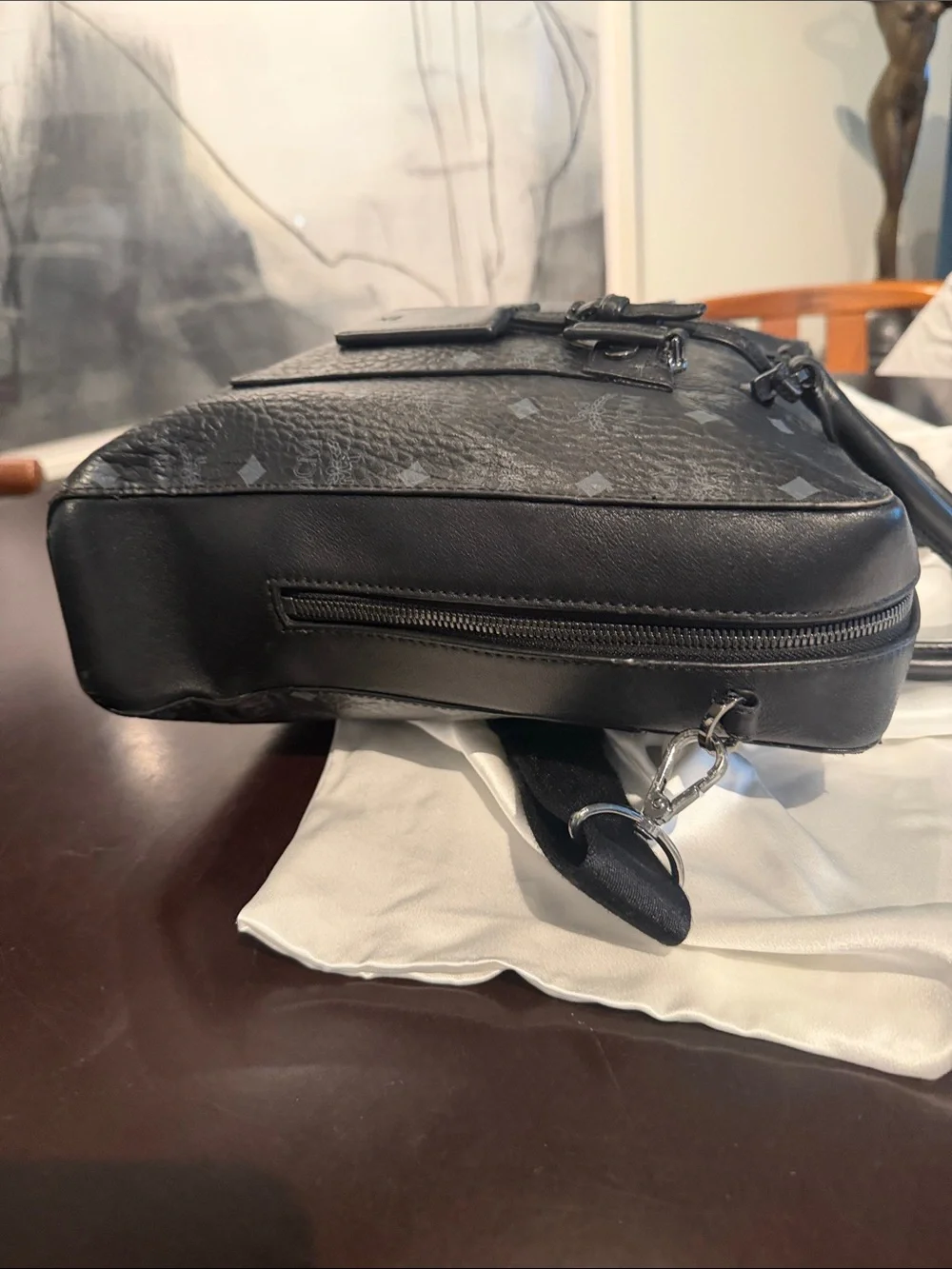 MCM Black Logo Leather Briefcase with Top Handles